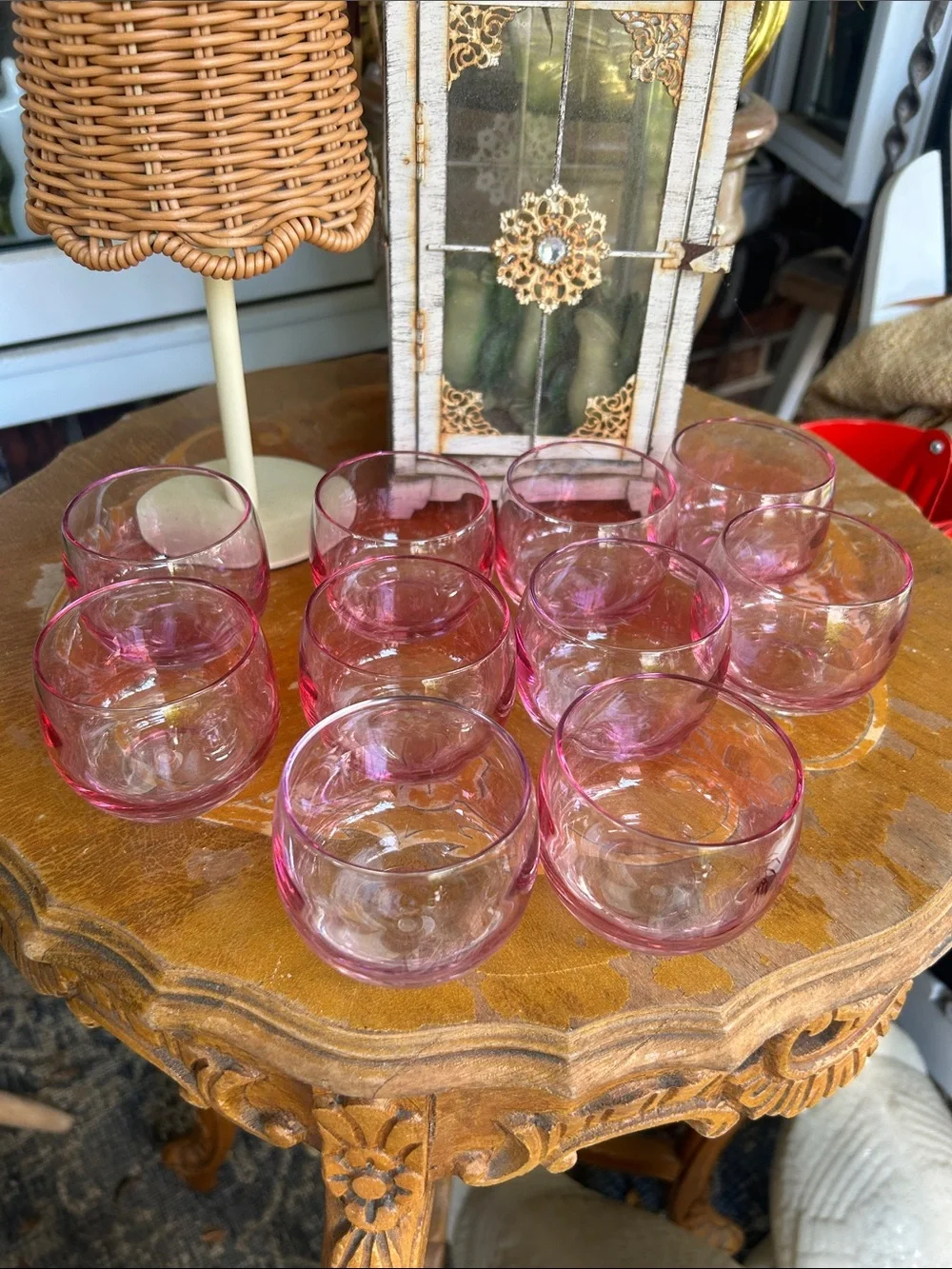 Vintage Gradient Cranberry Roly Poly Cocktail Glasses